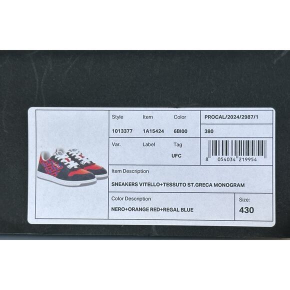 Versace Greca Men’s Leather Black/Orange Red Sneakers 10 US (43) 1013377 IT NIB - Picture 15 of 15